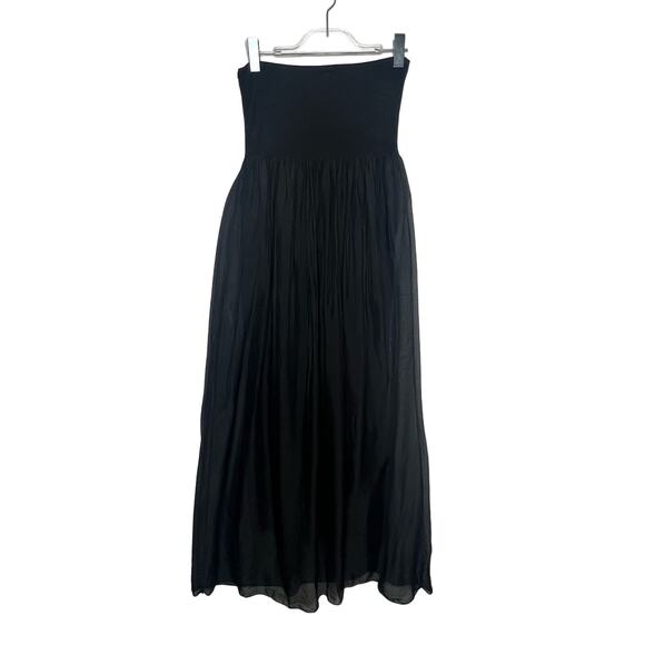 ECRU Strapless Midi Tube Dress Fit & Flare Lined Sheer Silk Blend Black Size M/L - Picture 1 of 7